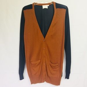 LUSH CARDIGAN BROWN W/ SHEER NAVY BACK || SZ SMALL